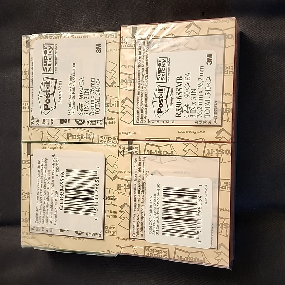 Post It Notes, 3x3 Inches, Pop-Up Style, 6 pads each. New, never opened. - Picture 2 of 4